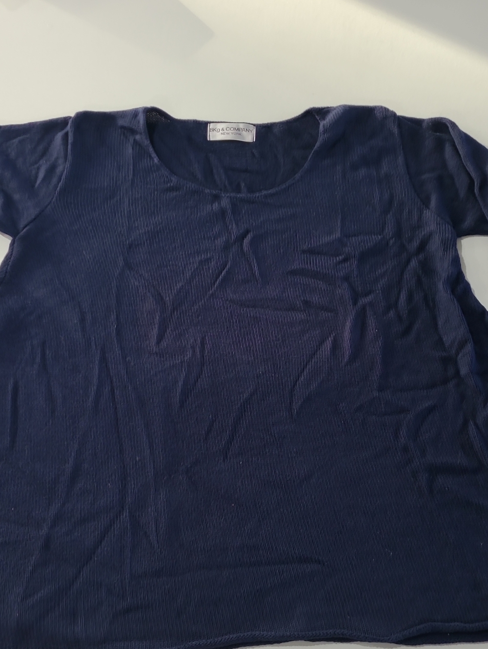 Eileen Fisher Dark Navy Ribbed Short Sleeve Top